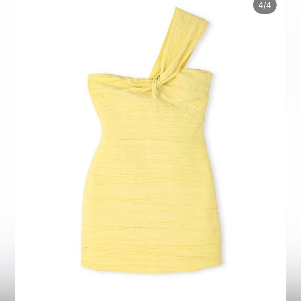 One Shoulder Ruched Mini Dress Light Yellow | NWT | S
